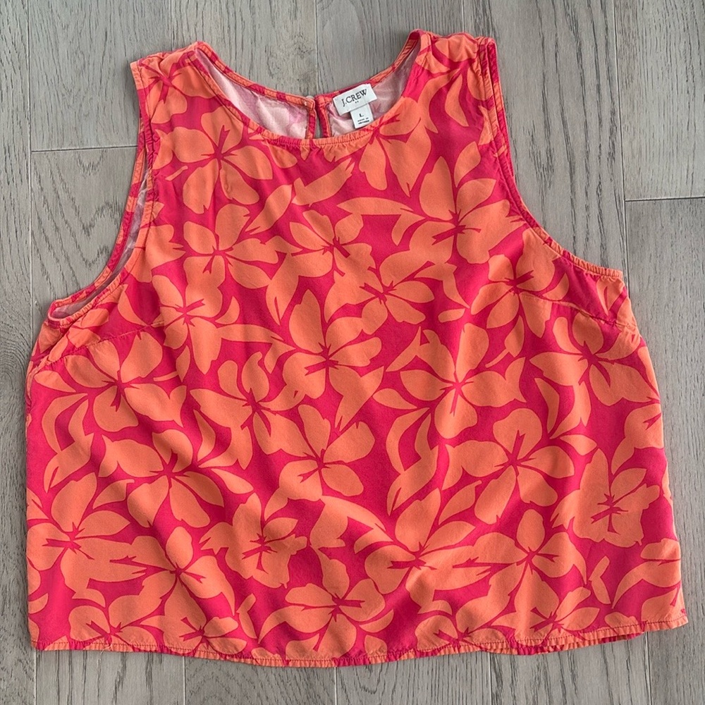 J.Crew Red Orange Floral Sleeveless Top Size Large